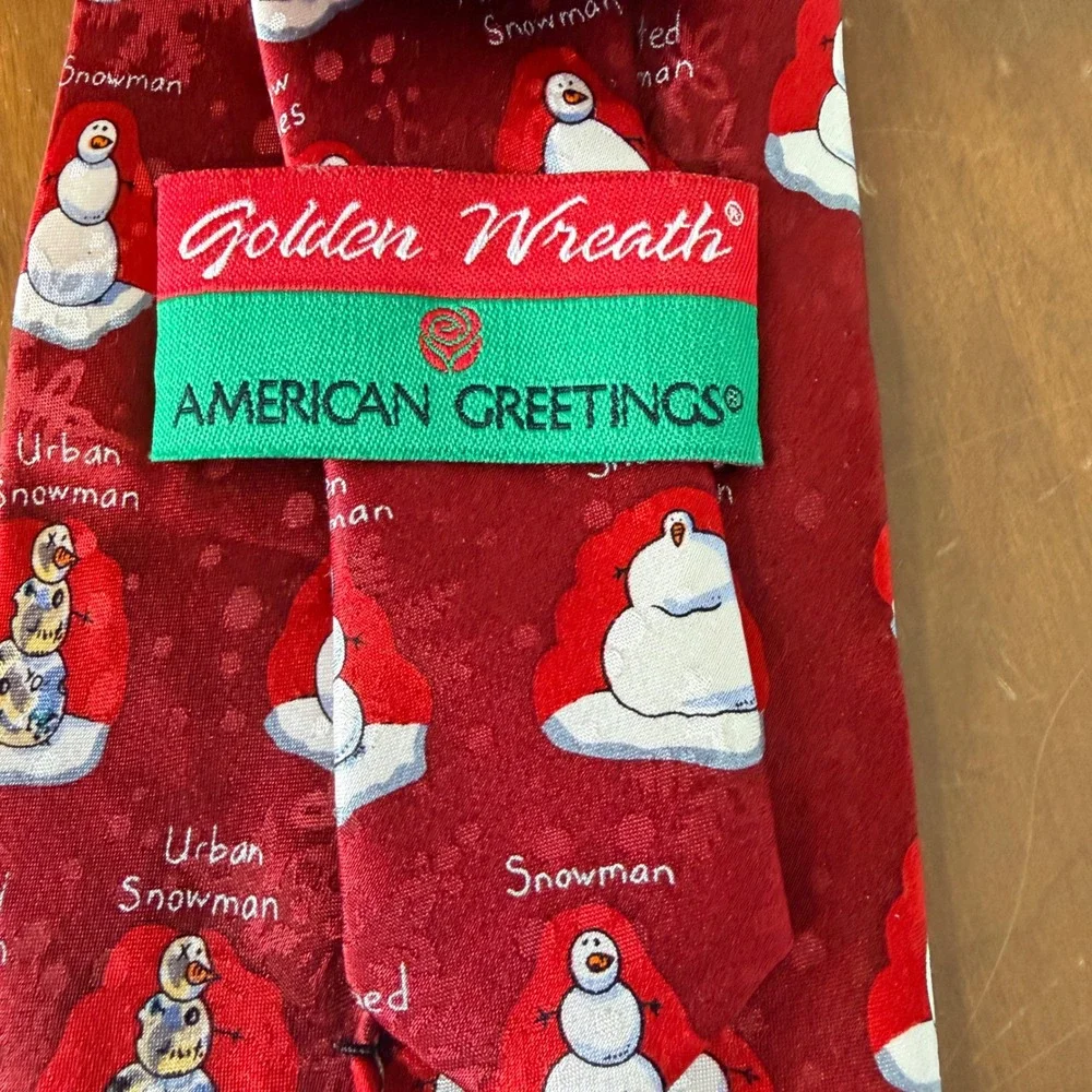 American Greetings Tie Mens Red Snowman Holiday Silk Necktie Novelty Christmas